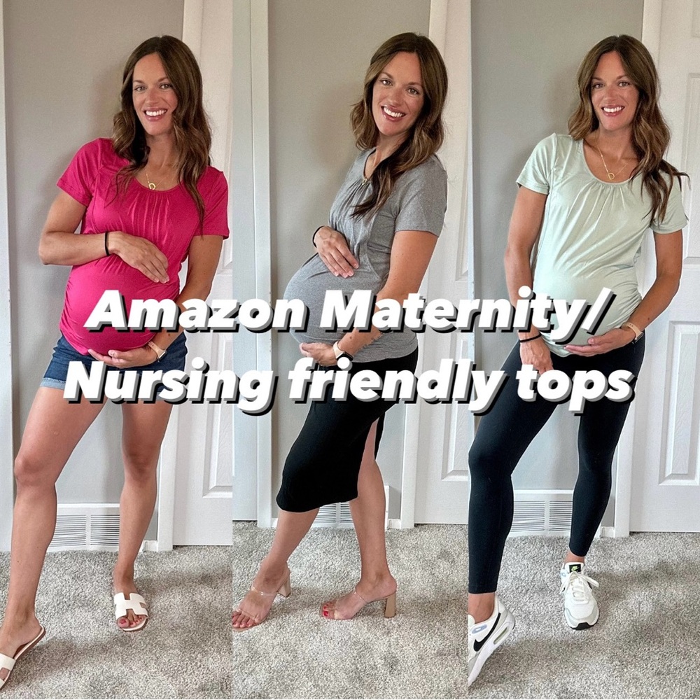 Ekouaer Women's Nursing Tops for Breastfeeding 3 Pack Maternity Shirts